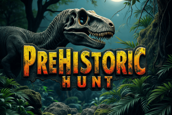 Prehistoric Hunt - Logo com T-Rex em floresta densa | Jogo de caça a dinossauros | Sobrevivência e exploração em mundo aberto